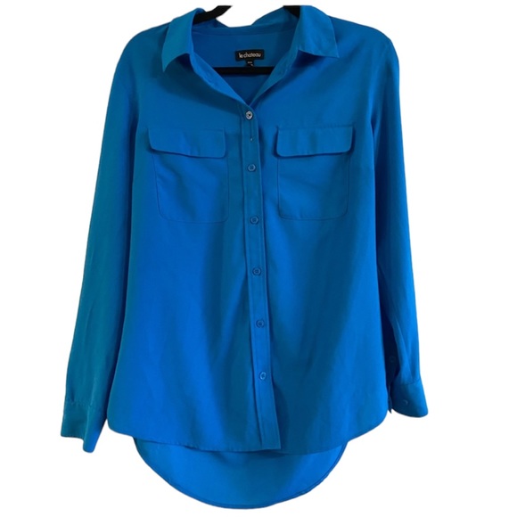 le chateau Tops - Le Chateau, Vibrant Blue Blouse, Button Down, Long Sleeve, Size Medium, EUC